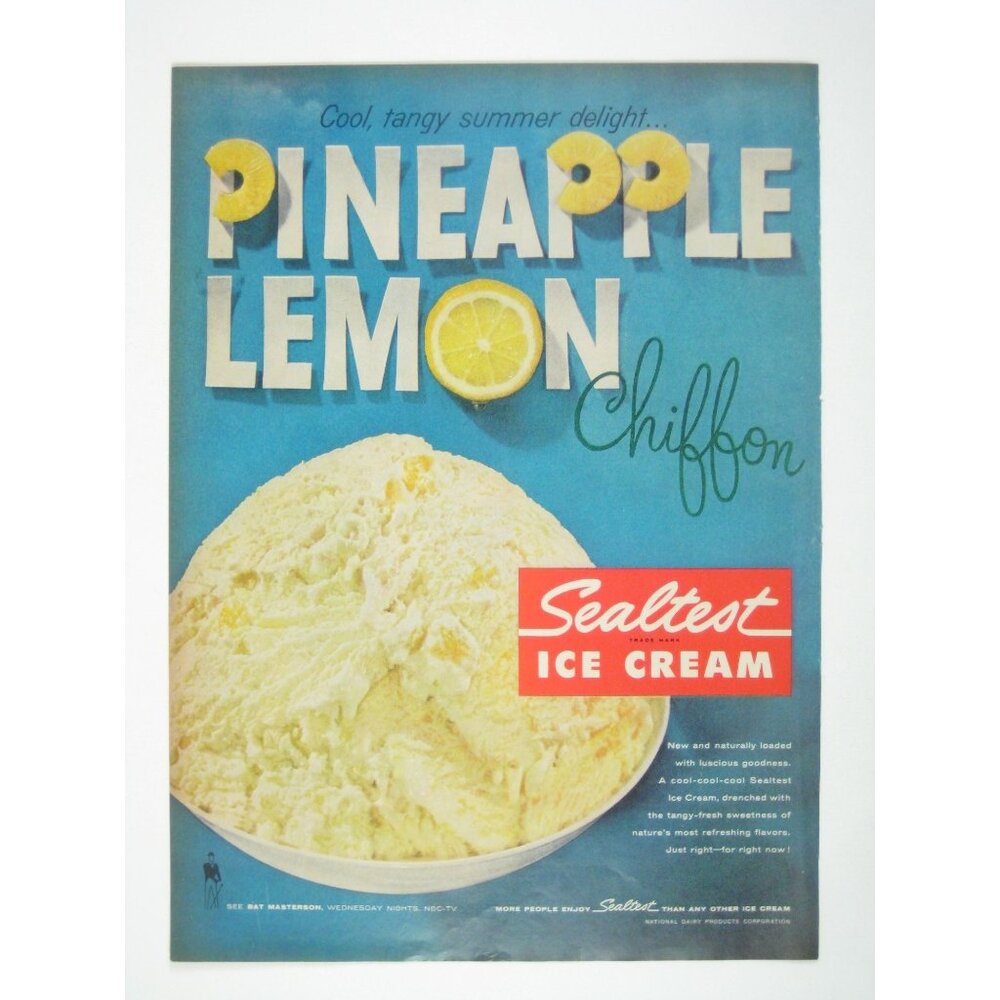 Vintage 1959 Sealtest Pineapple Lemon Chiffon Ice Cream Print Ad Kitchen Decor